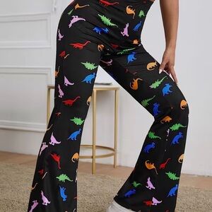 Black Pants with Multicolor Dinosaur Print